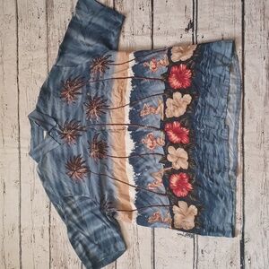 Ubc Men's Vintage Blue Red Pin up Girl Palm Print Hawaiian Button Up Shirt XL